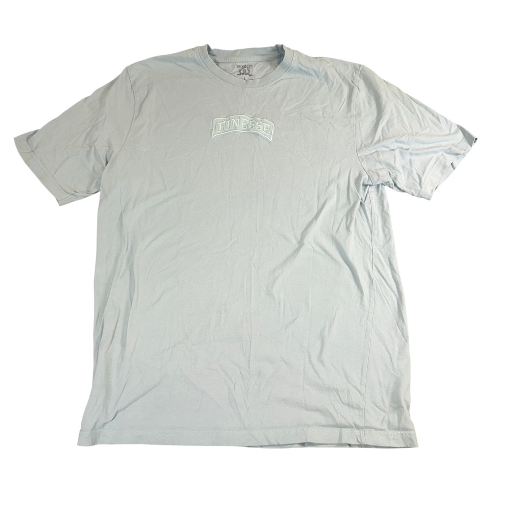 Brooklyn Laundry Finesse Embroidered T-Shirt Mens Large Light Blue Cotton Tee